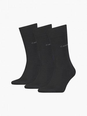 Black Calvin Klein 3 Pack Crew Men Socks | SJHZ-04125