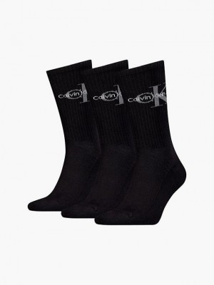 Black Calvin Klein 3 Pack Crew Men Socks | PGDZ-10653