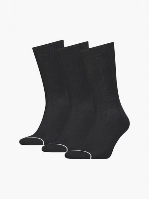 Black Calvin Klein 3 Pack Crew Men Socks | PDGZ-73564
