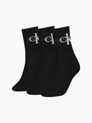 Black Calvin Klein 3 Pack Crew Women Socks | BKUV-56809