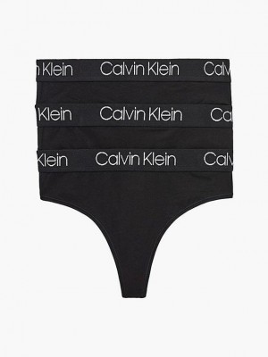 Black Calvin Klein 3 Pack High Waisted - Body Women Thong | QBAT-51740