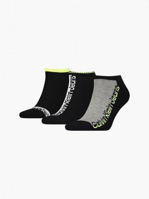 Black Calvin Klein 3 Pack Logo Ankle Men Socks | XHAS-45706
