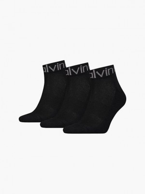 Black Calvin Klein 3 Pack Logo Ankle Men Socks | YUKG-61439