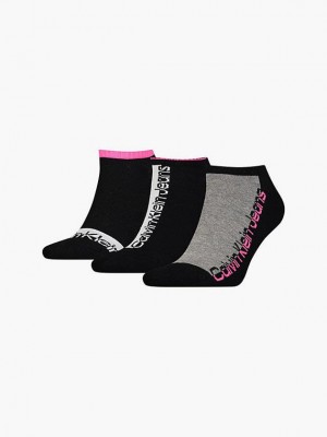 Black Calvin Klein 3 Pack Logo Ankle Women Socks | BTNS-35682