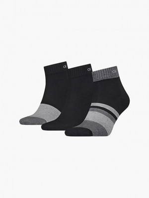 Black Calvin Klein 3 Pack Organic Cotton Ankle Men Socks | KVQS-06231