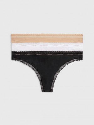 Black Calvin Klein 3 Pack - Bottoms Up Women Thong | SBYQ-97840