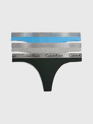 Black Calvin Klein 3 Pack - Radiant Cotton Women Thong | XDBF-86719