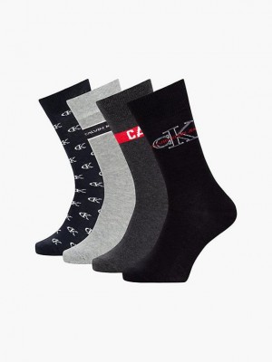 Black Calvin Klein 4 Pack Crew Gift Set Men Socks | MRKE-09384