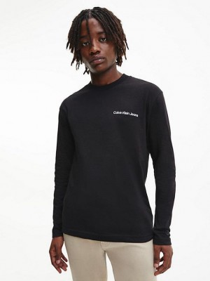 Black Calvin Klein Back Logo Long Sleeve Men T-Shirt | BLSG-68549
