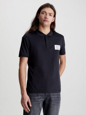 Black Calvin Klein Badge Men Polo Shirt | ZGVO-87256