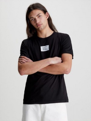 Black Calvin Klein Badge Men T-Shirt | RHKD-74956