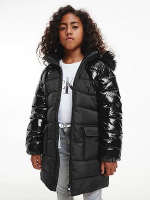 Black Calvin Klein Belted Puffer Coat Girls's Jacket | OJRK-35978