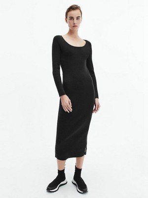 Black Calvin Klein Bodycon Jumper Women Dress | PGTN-69807