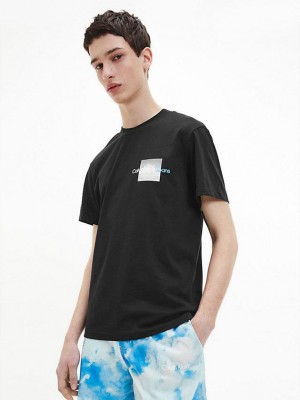 Black Calvin Klein Boxy Logo Men T-Shirt | HGWY-71593