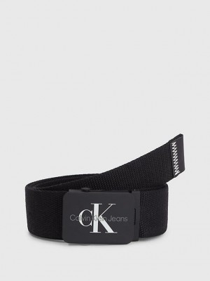 Black Calvin Klein Canvas Logo Men Belt | WZSL-32614