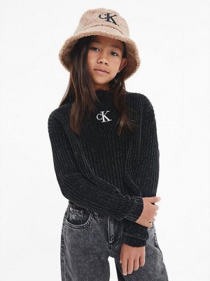 Black Calvin Klein Chenille Jumper Girls's Sweater | BRCV-76890
