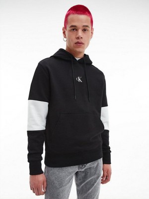 Black Calvin Klein Colour Block Men Hoodie | BHMF-07856