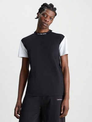 Black Calvin Klein Colour Block Men T-Shirt | ZVYX-71843