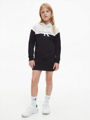 Black Calvin Klein Colourblock Hoodie Girls's Dress | BVAK-62981
