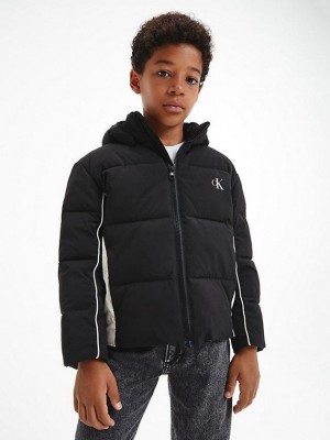 Black Calvin Klein Colourblock Logo Puffer Boys's Jacket | WETH-91240