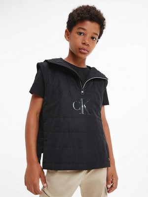 Black Calvin Klein Convertible Popover Logo Boys's Jacket | KMBX-98074