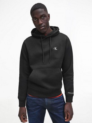 Black Calvin Klein Cotton Blend Fleece Men Hoodie | EBNW-09273
