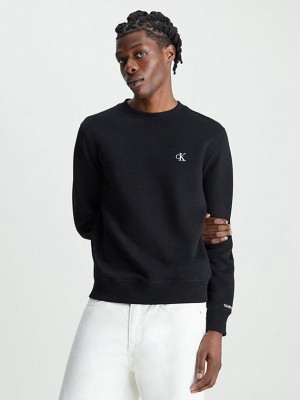 Black Calvin Klein Cotton Blend Fleece Men Sweatshirt | NYKQ-97460