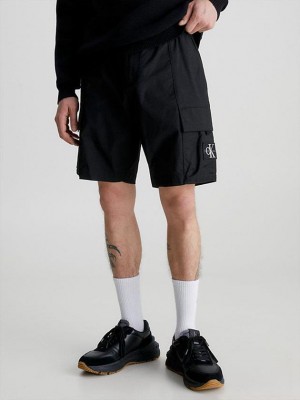 Black Calvin Klein Cotton Nylon Cargo Men Shorts | EUSF-32068
