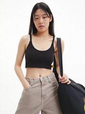 Black Calvin Klein Cotton Stretch Bustier Women Top | BQIG-70128