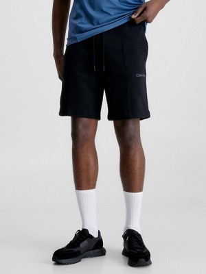 Black Calvin Klein Cotton Terry Gym Men Shorts | IDYT-34927