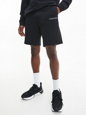 Black Calvin Klein Cotton Terry Gym Men Shorts | NRDX-52843