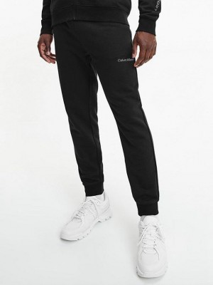 Black Calvin Klein Cotton Terry Logo Men Joggers | VDEW-73509