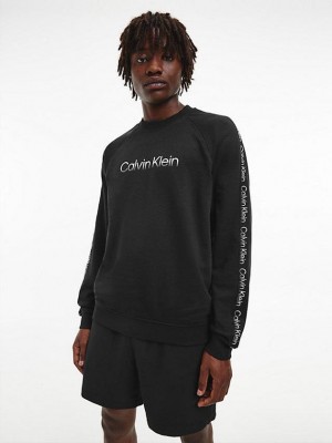 Black Calvin Klein Cotton Terry Logo Men Sweatshirt | YQUW-06832