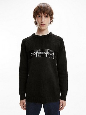 Black Calvin Klein Cotton Wool Gloss Logo Jumper Men Sweater | PHST-02643