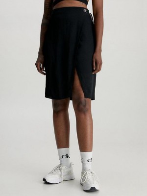 Black Calvin Klein Crepe Tie Waist Midi Women Skirt | KBGR-32154