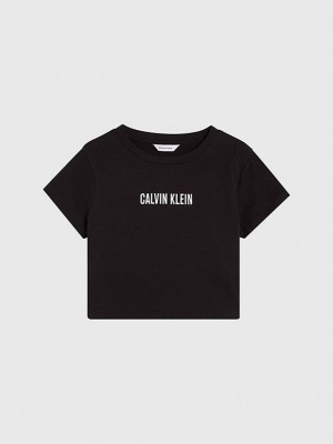 Black Calvin Klein Cropped Beach - Intense Power Girls's T-Shirt | CBJR-35894