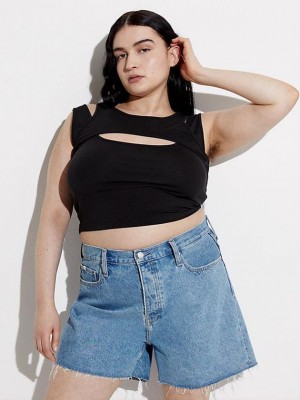 Black Calvin Klein Cropped Cut Out Tank - Pride Women Top | OEGA-48351