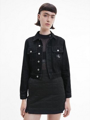 Black Calvin Klein Cropped Denim Women Jacket | ABOJ-03297