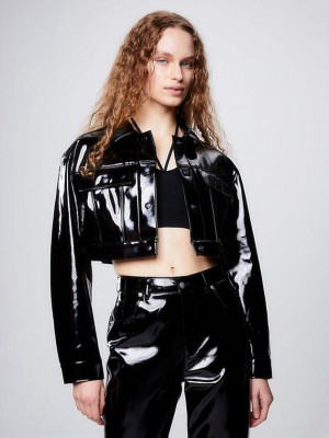 Black Calvin Klein Cropped High Shine Women Jacket | NFZV-70526