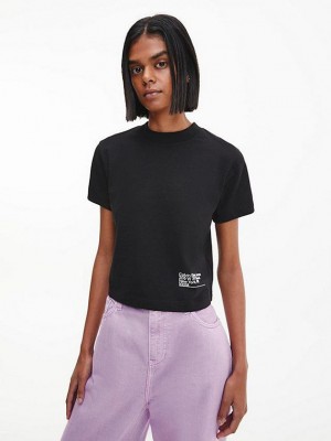 Black Calvin Klein Cropped Organic Cotton Women T-Shirt | VYBJ-25473