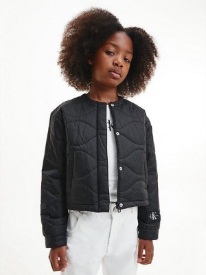 Black Calvin Klein Cropped Quilted Girls's Jacket | KATZ-92803