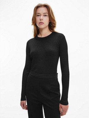 Black Calvin Klein Cropped Ribbed Knit Jumper Women Sweater | NAOP-54917