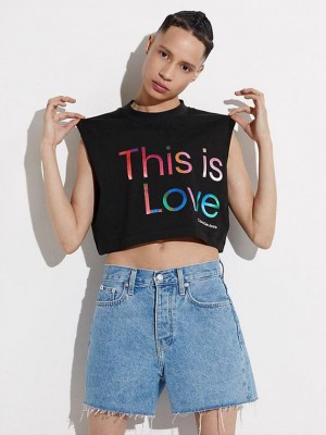Black Calvin Klein Cropped Tank - Pride Women Top | JQML-17638