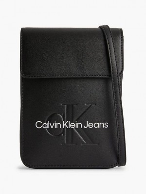 Black Calvin Klein Crossbody Phone Pouch Women Bags | VPQS-89023