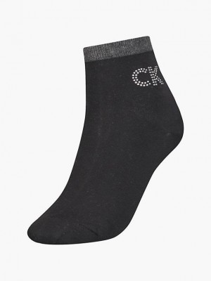 Black Calvin Klein Crystal Logo Crew Women Socks | DIHQ-71083