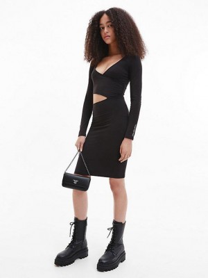 Black Calvin Klein Cut Out Jersey Mini Women Dress | IVFA-93078