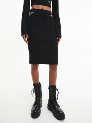 Black Calvin Klein Cut Out Knit Pencil Women Skirt | FDIK-89742