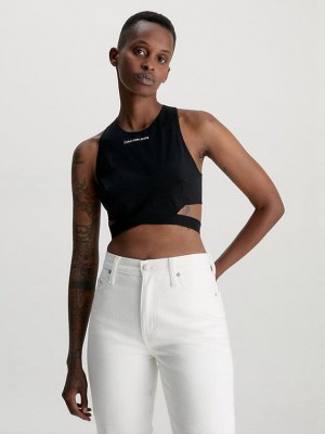 Black Calvin Klein Cut Out Zip Back Women Top | GICZ-46259