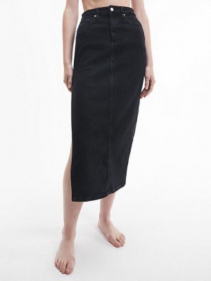 Black Calvin Klein Denim Maxi Women Skirt | EVBA-52709