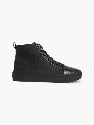 Black Calvin Klein Felt High-Top Women Sneakers | DEPK-90861